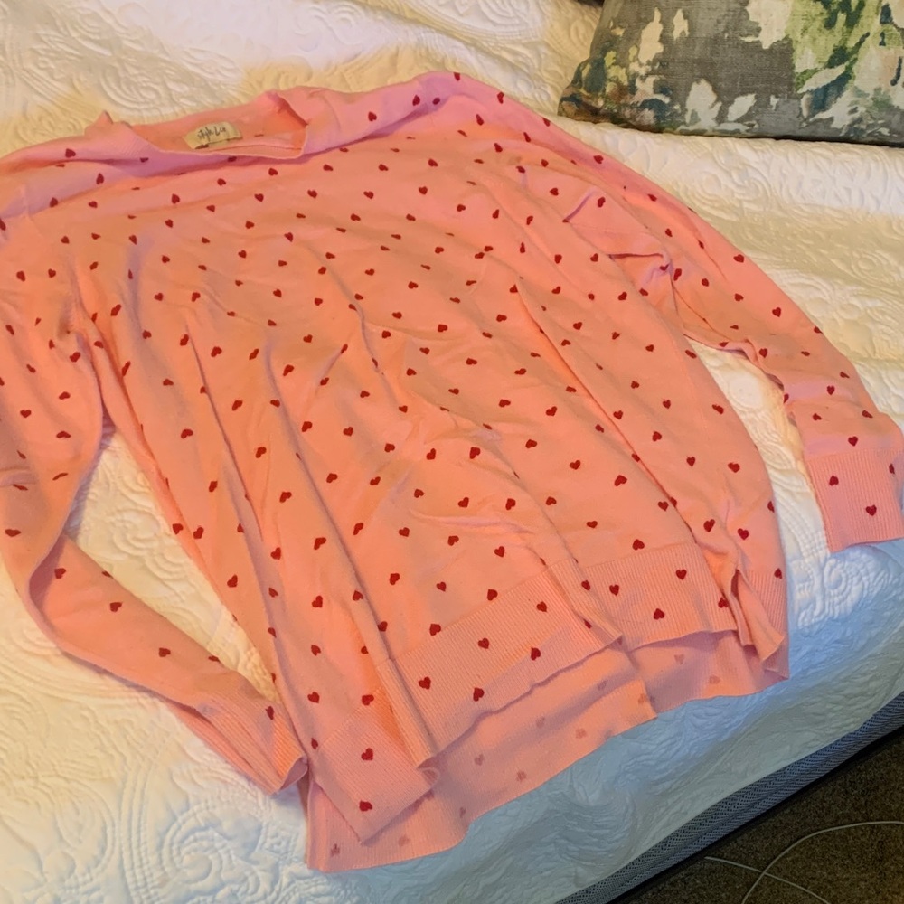 Style & Co. Pink Top with Red Heart Design